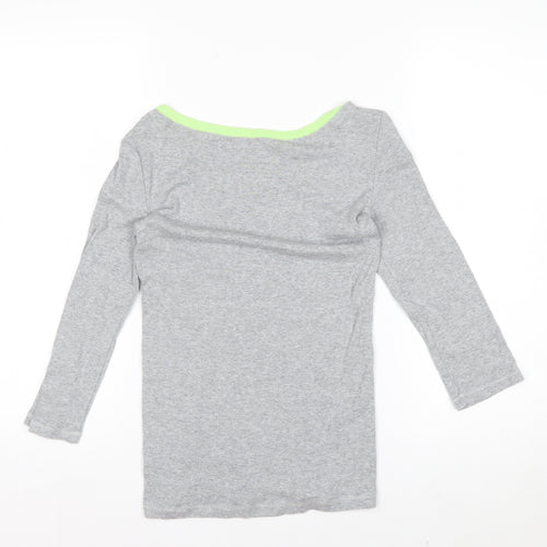 Gap Women's Grey and Green Boat Neck Long Sleeve T-Shirt XS