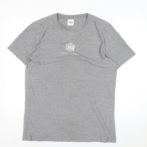 Max Mens Grey Slim Fit Crew Neck Short Sleeve T-Shirt M