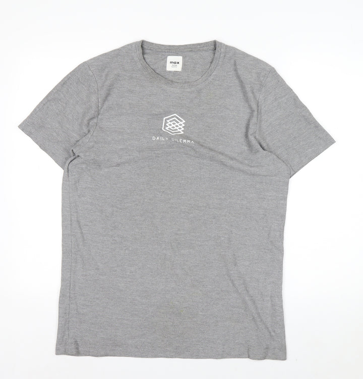 Max Mens Grey Slim Fit Crew Neck Short Sleeve T-Shirt M