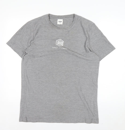 Max Mens Grey Slim Fit Crew Neck Short Sleeve T-Shirt M