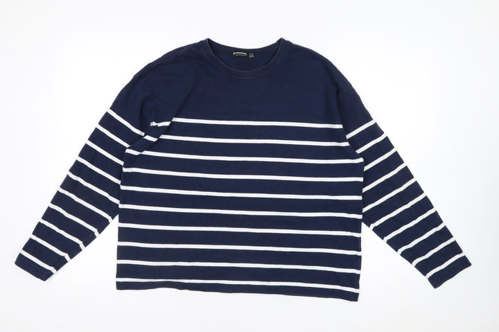 Stradivarius Women Navy Blue Stripe Pullover Sweatshirt Size 12