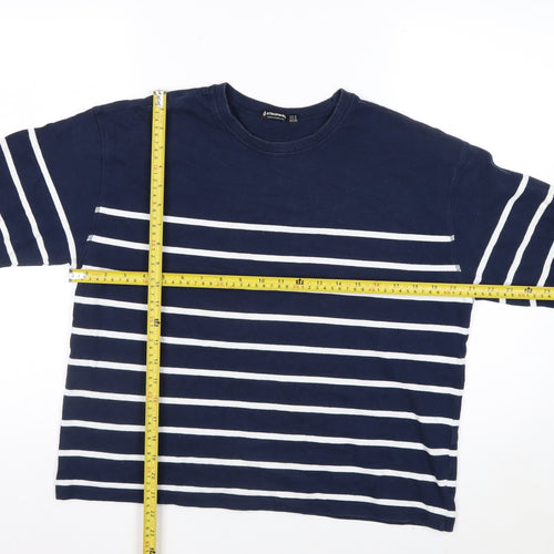 Stradivarius Women Navy Blue Stripe Pullover Sweatshirt Size 12