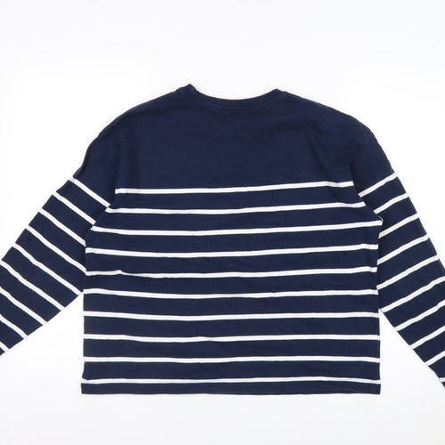 Stradivarius Women Navy Blue Stripe Pullover Sweatshirt Size 12