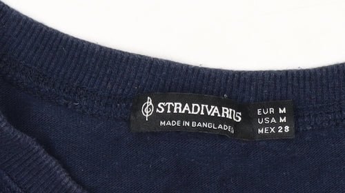 Stradivarius Women Navy Blue Stripe Pullover Sweatshirt Size 12