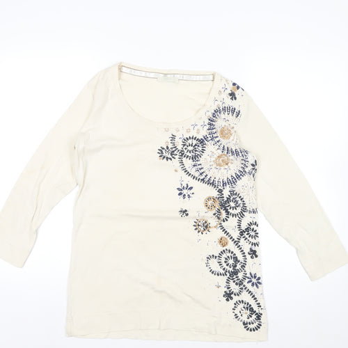Marks and Spencer Women’s Ivory Floral Long Sleeve Cotton T-Shirt Size 16