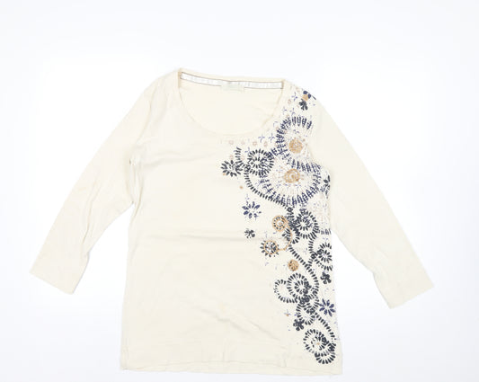 Marks and Spencer Women’s Ivory Floral Long Sleeve Cotton T-Shirt Size 16
