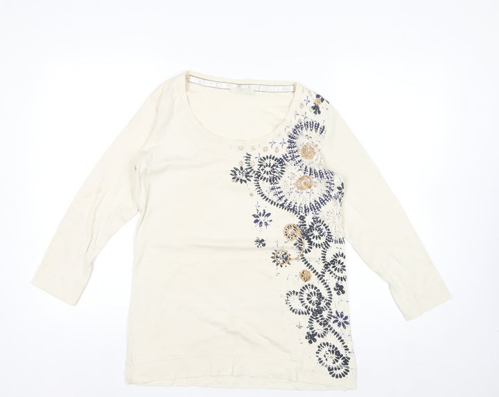 Marks and Spencer Women’s Ivory Floral Long Sleeve Cotton T-Shirt Size 16