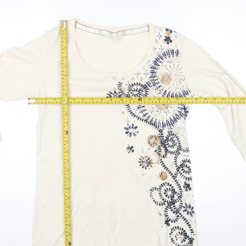 Marks and Spencer Women’s Ivory Floral Long Sleeve Cotton T-Shirt Size 16