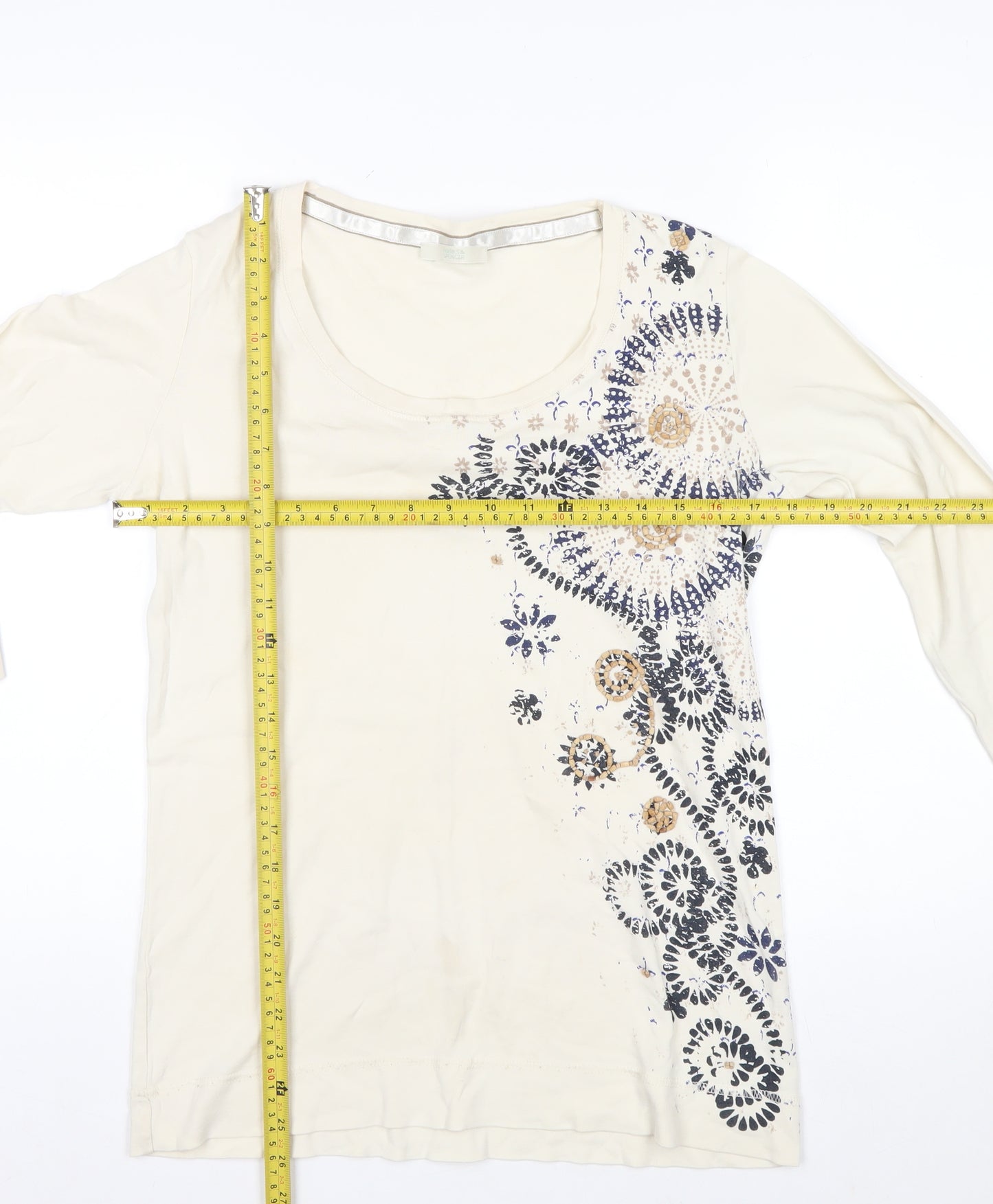 Marks and Spencer Women’s Ivory Floral Long Sleeve Cotton T-Shirt Size 16