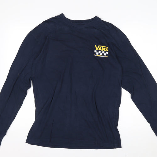 Vans Men's Blue Long Sleeve Graphic Cotton T-Shirt Medium