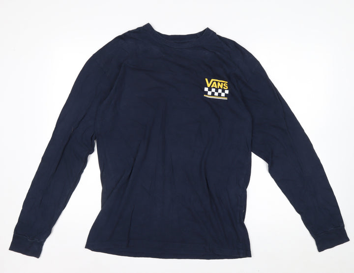 Vans Men's Blue Long Sleeve Graphic Cotton T-Shirt Medium