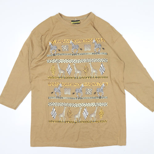 Jouly Women Brown Animal Print Long Sleeve Vintage T-Shirt One Size
