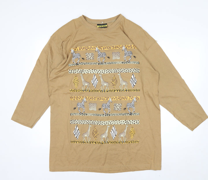 Jouly Women Brown Animal Print Long Sleeve Vintage T-Shirt One Size