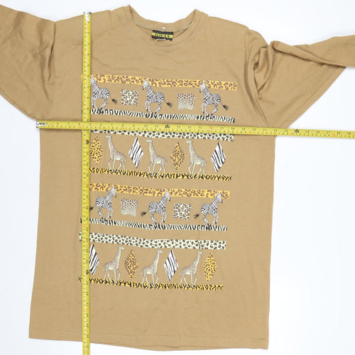Jouly Women Brown Animal Print Long Sleeve Vintage T-Shirt One Size