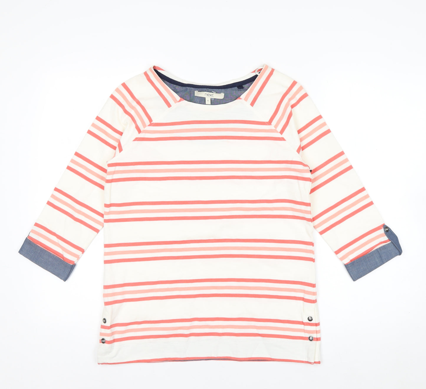 Next Women’s Multicoloured Striped 3/4 Sleeve Cotton T-Shirt Size 6