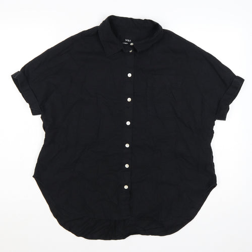 Marks and Spencer Women’s Black Linen Blend Button-Up Shirt Size 8