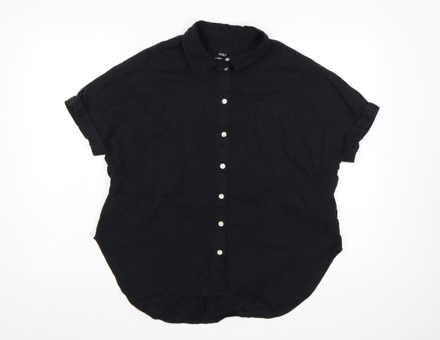 Marks and Spencer Women’s Black Linen Blend Button-Up Shirt Size 8
