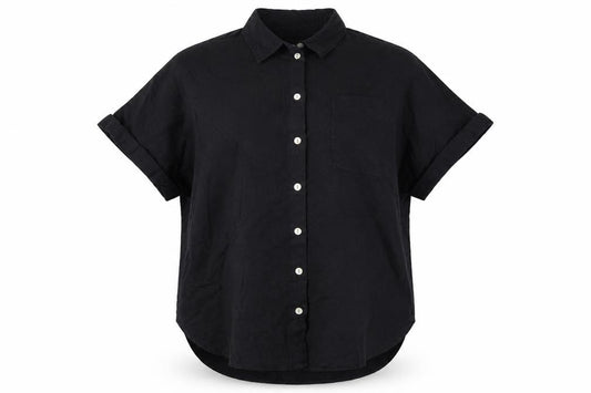 Front view of Marks & Spencer Women’s Black Linen Blend Button-Up Shirt, size UK 8