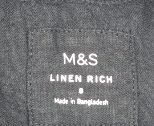 Marks and Spencer Women’s Black Linen Blend Button-Up Shirt Size 8
