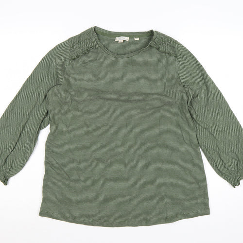 Fat Face Women's Green Striped Long Sleeve Cotton T-Shirt Size 10