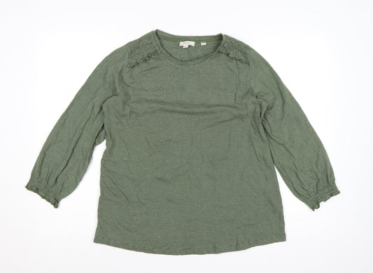 Fat Face Women's Green Striped Long Sleeve Cotton T-Shirt Size 10