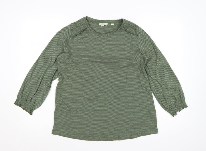 Fat Face Women's Green Striped Long Sleeve Cotton T-Shirt Size 10