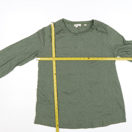 Fat Face Women's Green Striped Long Sleeve Cotton T-Shirt Size 10