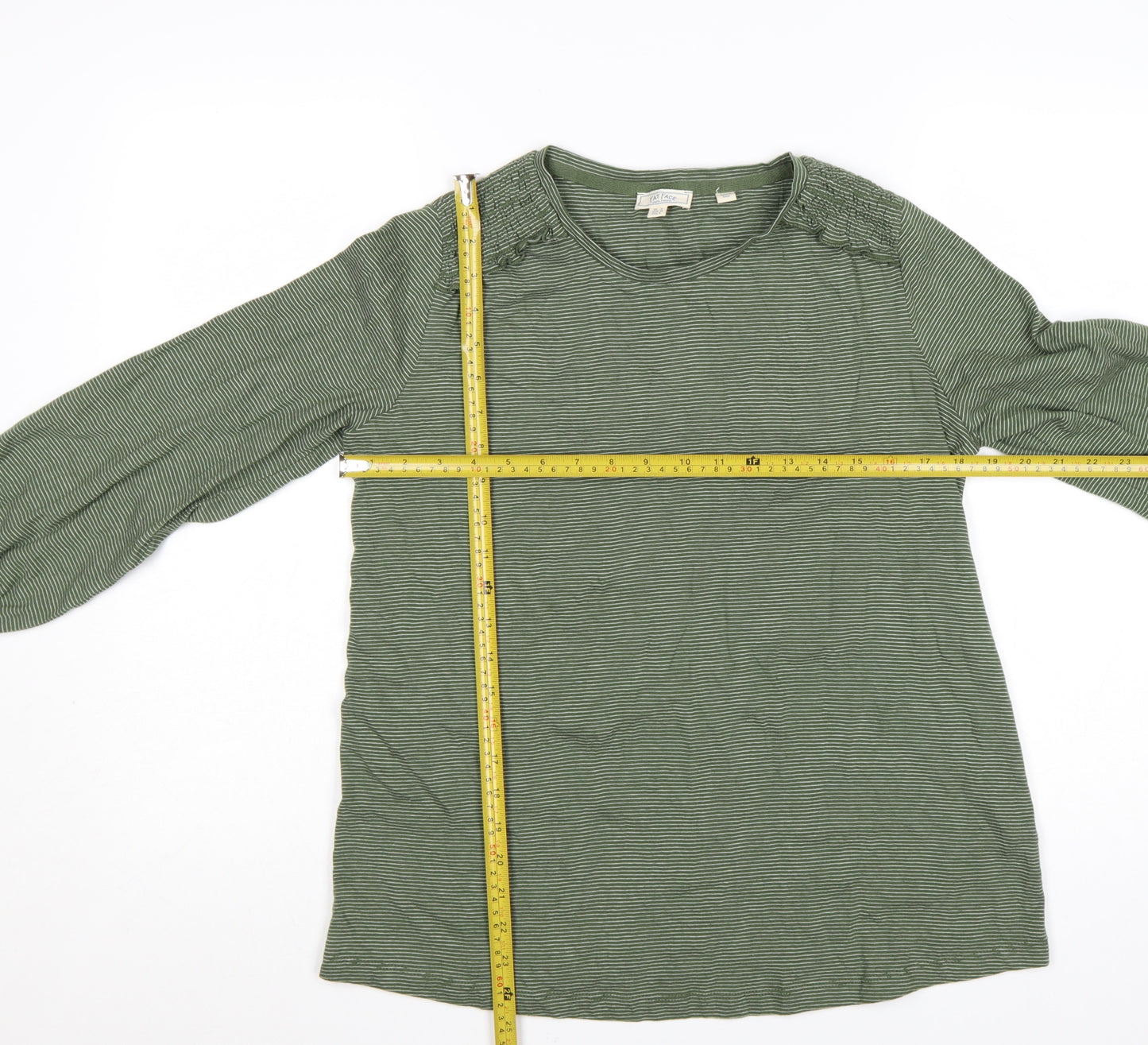 Fat Face Women's Green Striped Long Sleeve Cotton T-Shirt Size 10