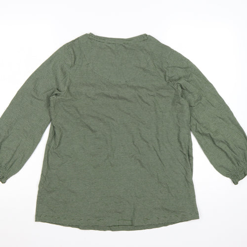 Fat Face Women's Green Striped Long Sleeve Cotton T-Shirt Size 10