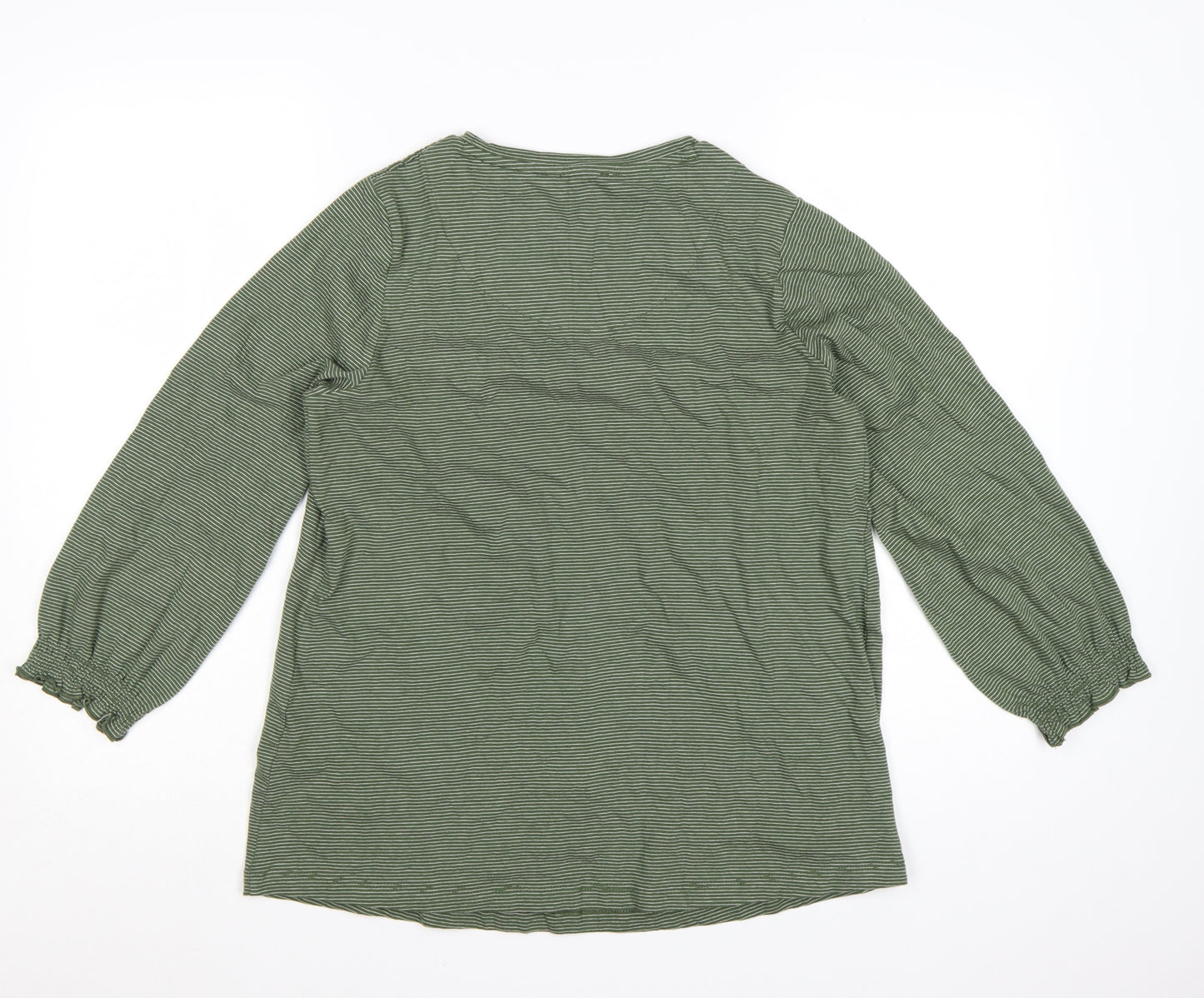 Fat Face Women's Green Striped Long Sleeve Cotton T-Shirt Size 10