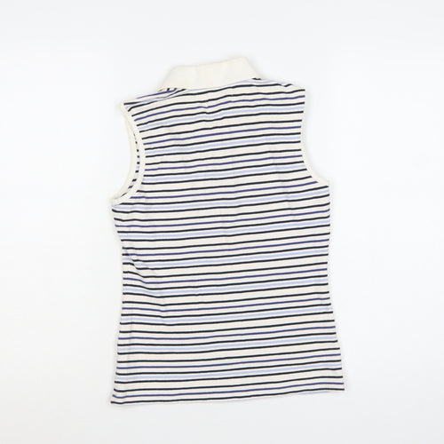 Fred Perry Womens White Blue Striped Sleeveless Polo Shirt UK 12