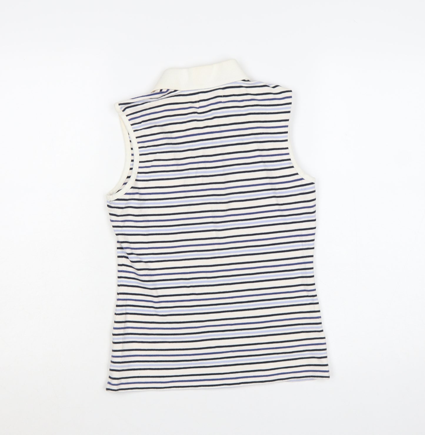 Fred Perry Womens White Blue Striped Sleeveless Polo Shirt UK 12