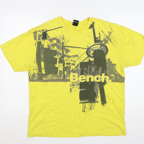 Bench Men's Yellow Graphic Print T-Shirt XL Cotton Crew Neck