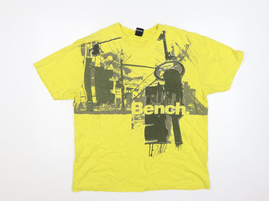 Bench Men's Yellow Graphic Print T-Shirt XL Cotton Crew Neck