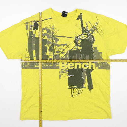 Bench Men's Yellow Graphic Print T-Shirt XL Cotton Crew Neck