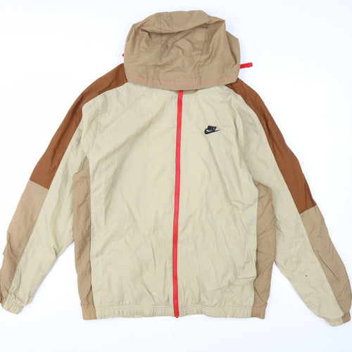 Nike Men's Beige Hooded Windbreaker Jacket Size M Lightweight Sports