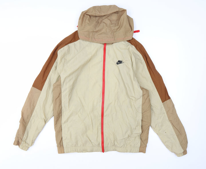 Nike Men's Beige Hooded Windbreaker Jacket Size M Lightweight Sports