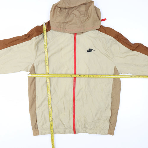 Nike Men's Beige Hooded Windbreaker Jacket Size M Lightweight Sports
