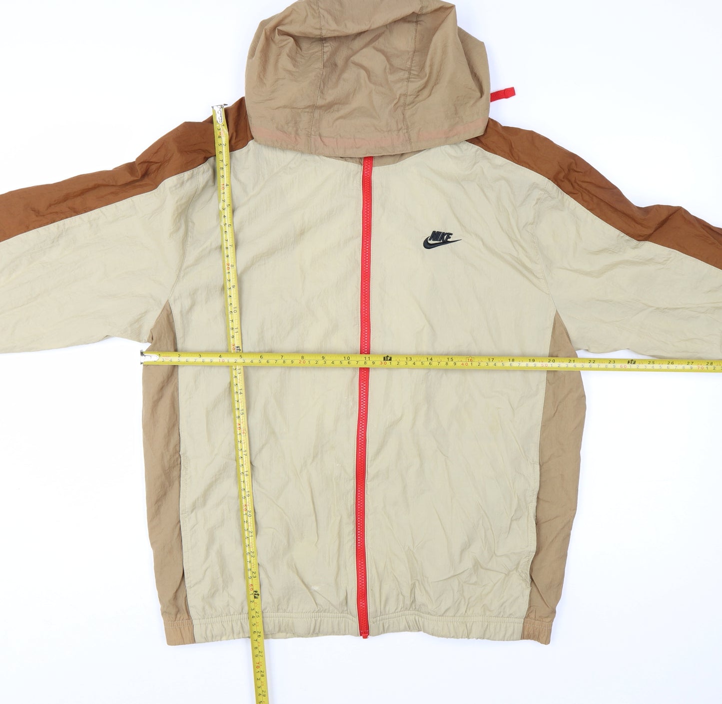 Nike Men's Beige Hooded Windbreaker Jacket Size M Lightweight Sports