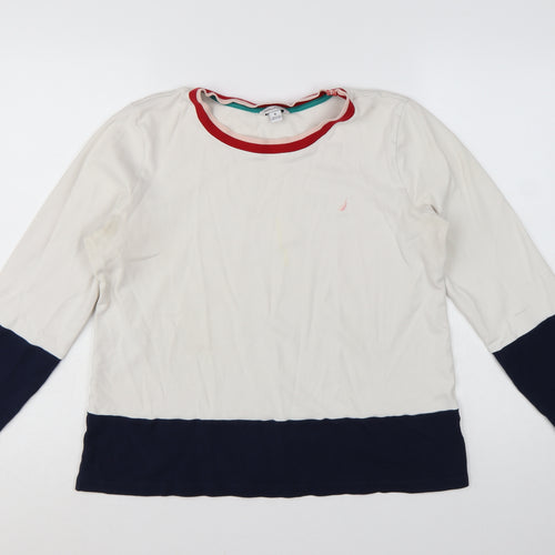 Nautica Women Ivory Navy Colourblock Cotton Pullover Sweatshirt XL