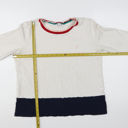 Nautica Women Ivory Navy Colourblock Cotton Pullover Sweatshirt XL