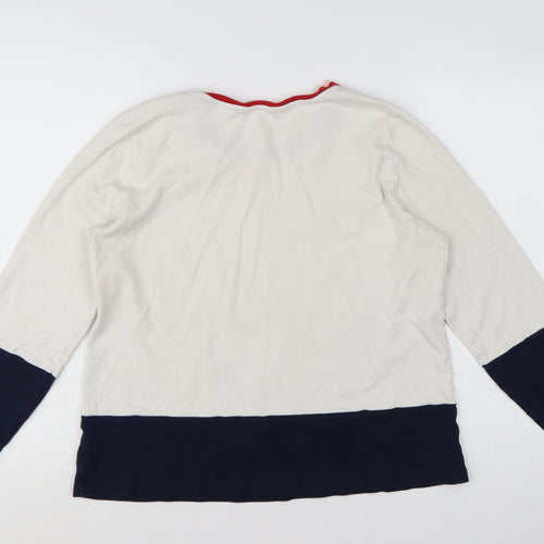 Nautica Women Ivory Navy Colourblock Cotton Pullover Sweatshirt XL