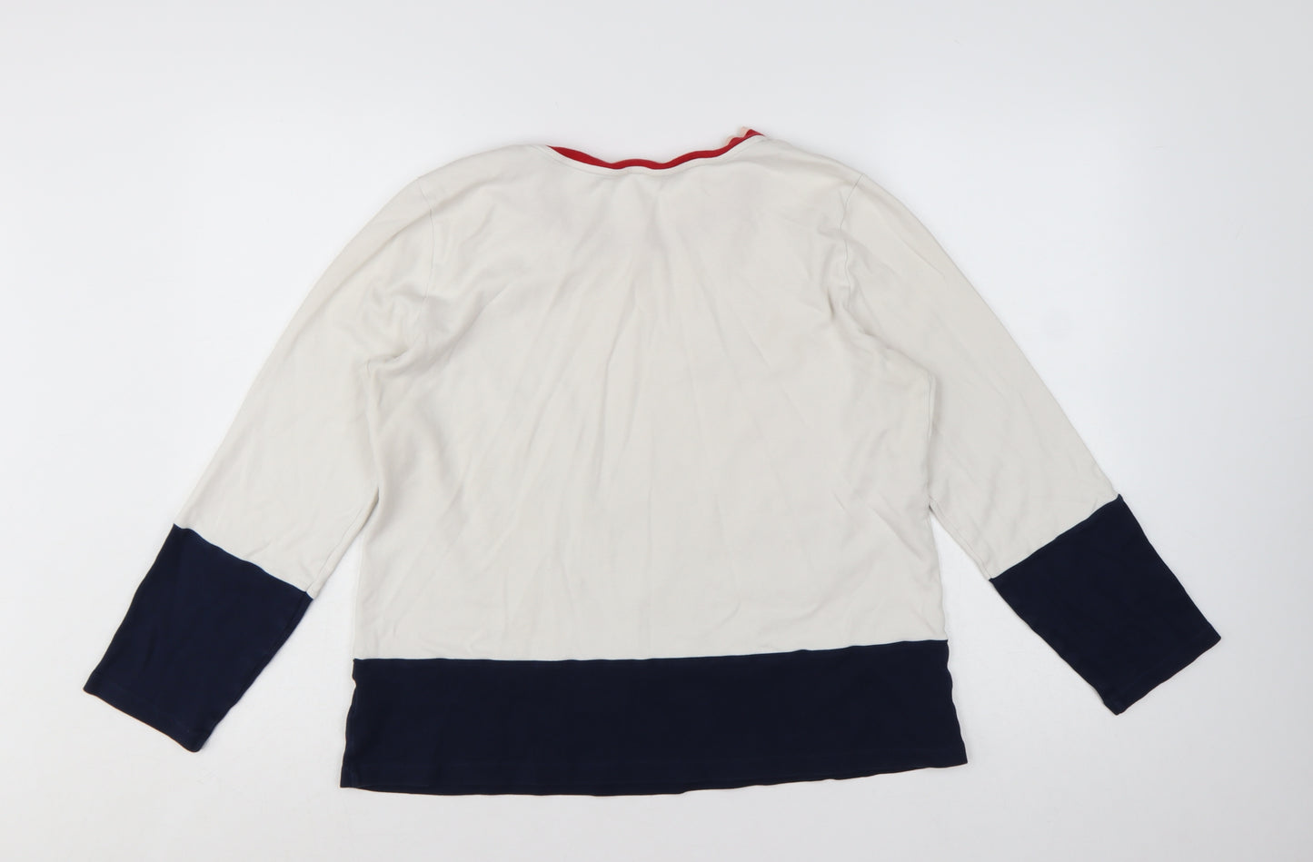 Nautica Women Ivory Navy Colourblock Cotton Pullover Sweatshirt XL