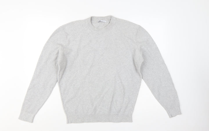 Zara Men's Grey Wool Jumper M Crew Neck Pullover Classic Knit