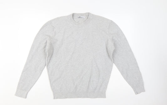 Zara Men's Grey Wool Jumper M Crew Neck Pullover Classic Knit