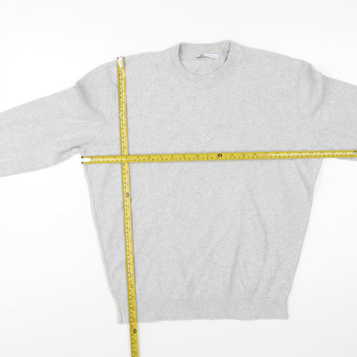 Zara Men's Grey Wool Jumper M Crew Neck Pullover Classic Knit
