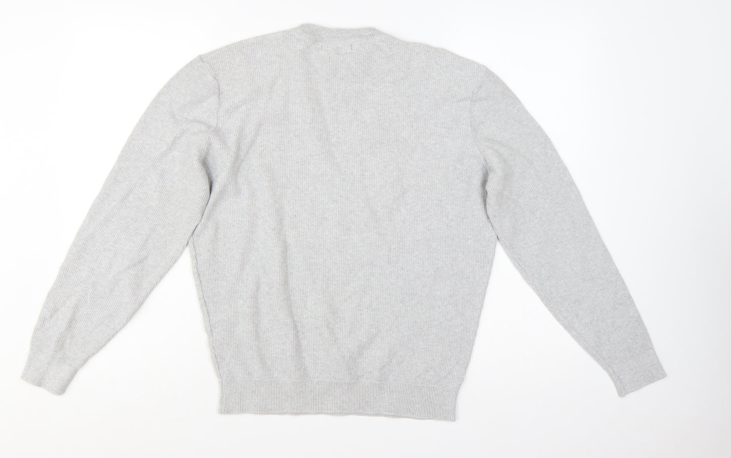 Zara Men's Grey Wool Jumper M Crew Neck Pullover Classic Knit