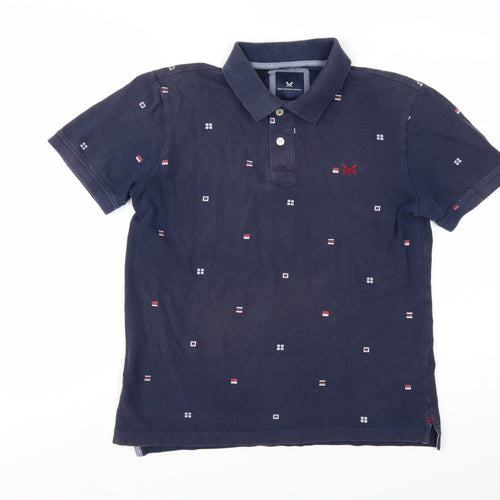 Crew Clothing Men’s Blue Geometric Cotton Polo Shirt Size M