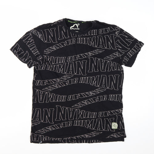 Being Human Men Black Graphic Logo Cotton Short Sleeve T-Shirt M
