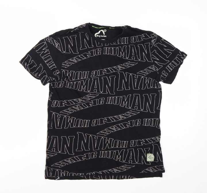 Being Human Men Black Graphic Logo Cotton Short Sleeve T-Shirt M